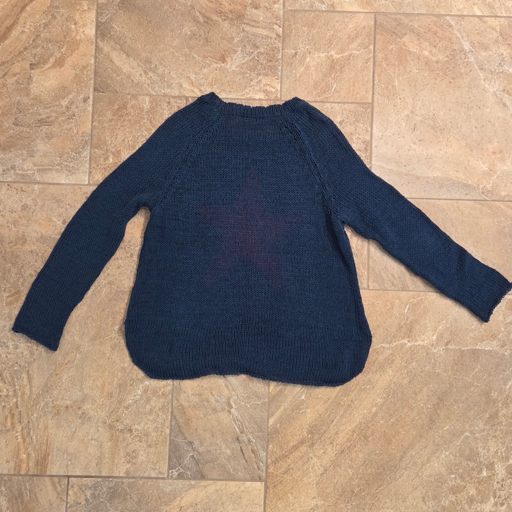 Wooden Ships Paola Buendia Navy Blue Red Star Knit Sweater Womens XS/S Raglan - Picture 7 of 7